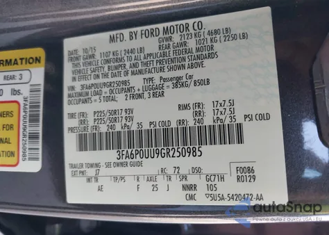 2016 Ford Fusion Hybrid S из США, поврежденный, VIN 3FA6P0UU9GR250985
